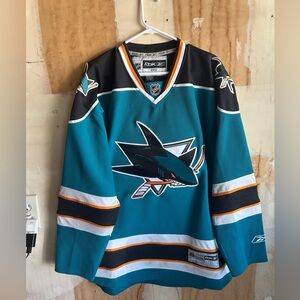 2007-2013 San Jose Sharks Home Teal Reebok Edge NHL hockey jersey, size L